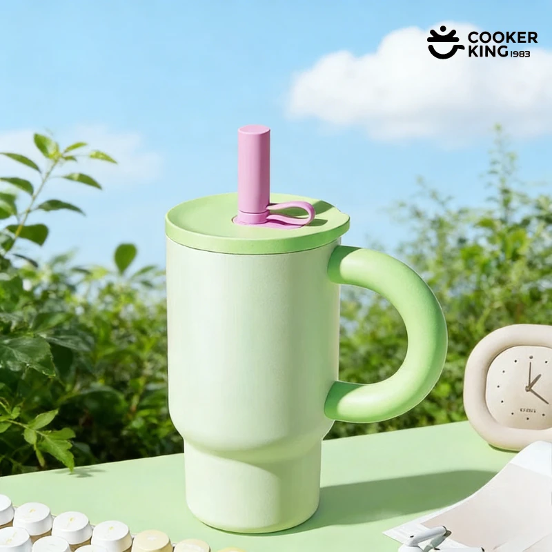 COOKER KING 810ML 316/304 Stainless Steel + PP Large Capacity Coffee Cup with Straw Insulated Water Bottle Thermos Bottles Cup view 3