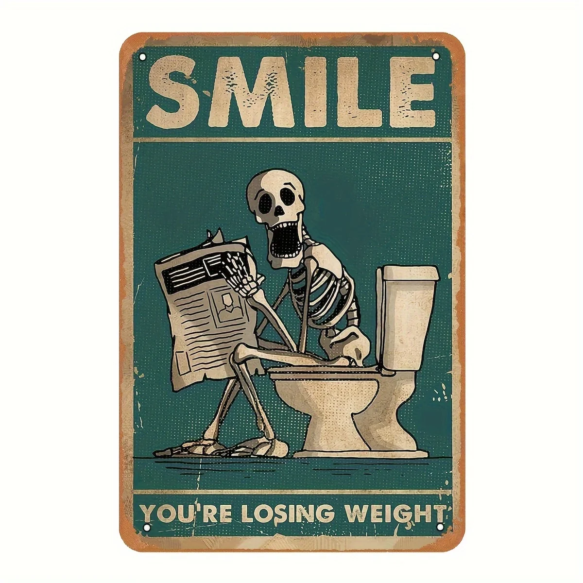 [Interesting Skull Wall Sign] Fun Retro Skull Bathroom Wall Sign——Metal Humorous Toilet Decoration——Multi-Functional Hanging Sign