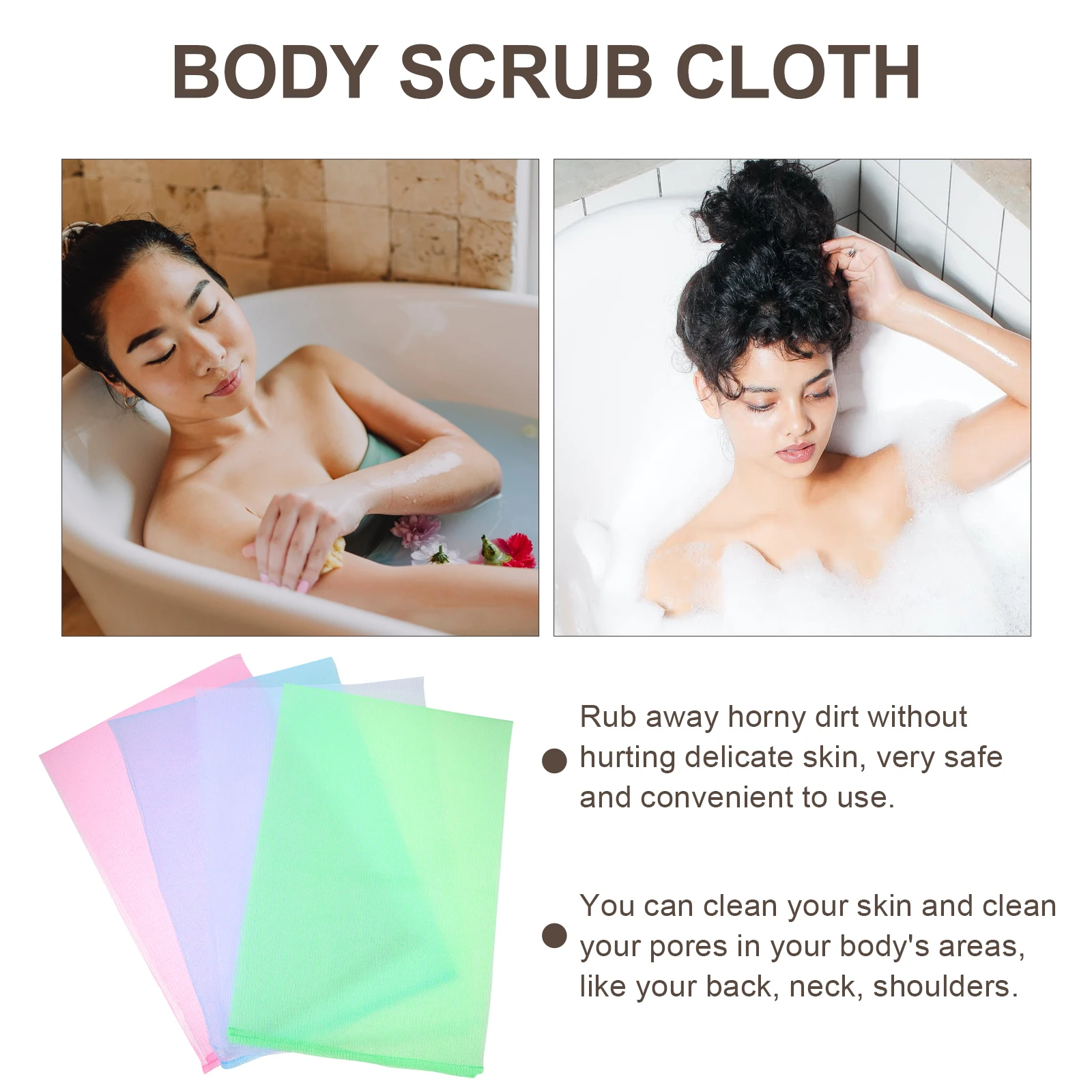 

4pcs Back Scrubber Towel Exfoliating Body Wash Cloth Bath Scrubber Nylon Reusable Super Absorbent Long Narrow Shape