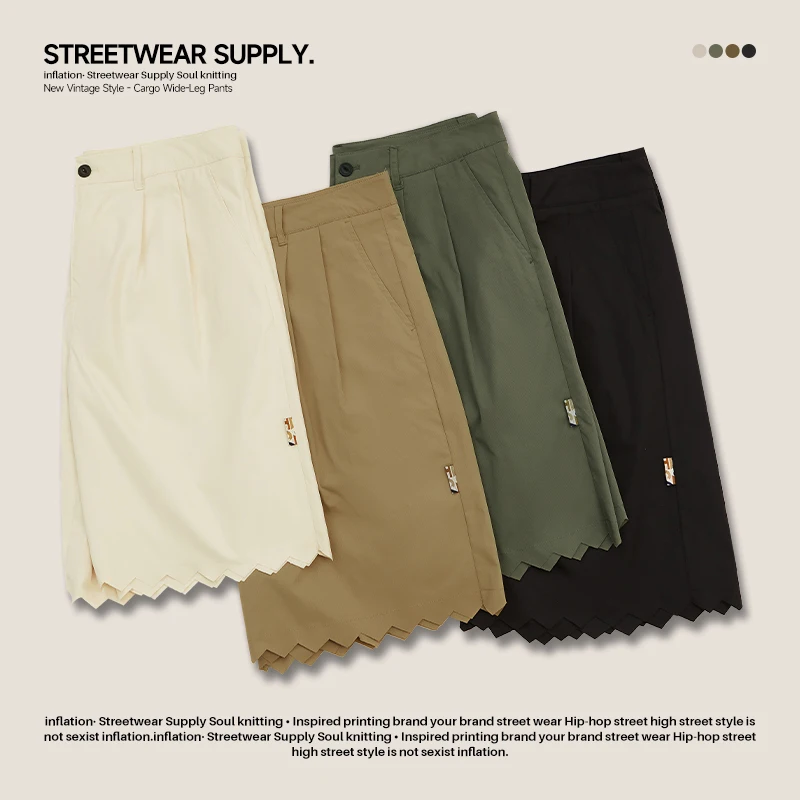 التضخم للجنسين النمط الياباني محززة هيم البضائع السراويل المتناثرة مستقيم الساق السراويل زائد الحجم