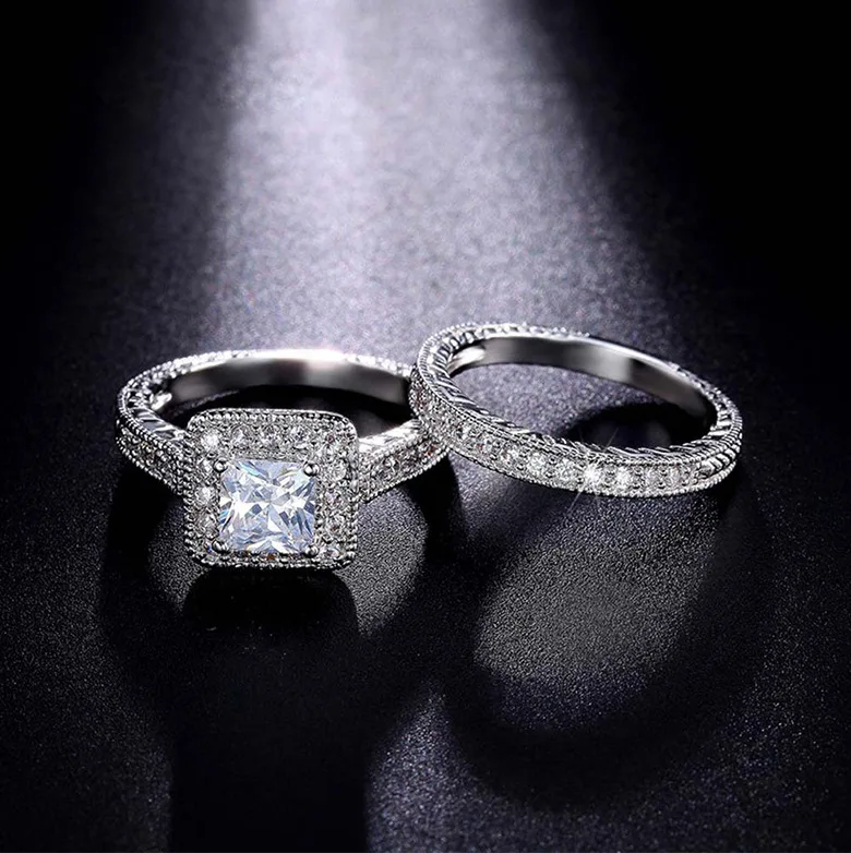 Real 18k Gold Diamond Ring for Women To Couple Rings 2pcs Gemstone Anillos De Wedding Diamante Engagement Jewelry Fine Ring Box