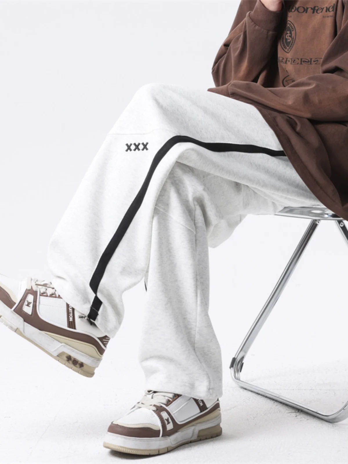 

American High Street Sle Men's Trendy Straight Leg Sweatpants Spring Autumn Drape Wide Leg Casual Long Pants