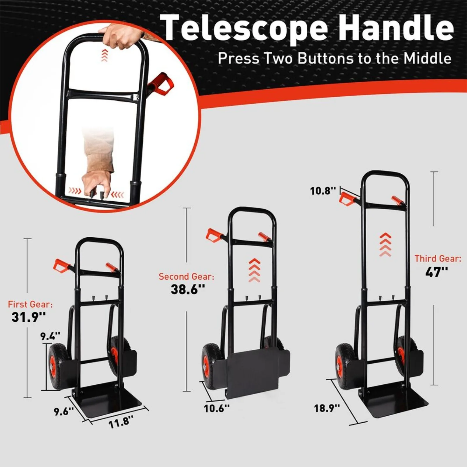 US Adjustable Hand Truck Utility Trolley Cart Warehouse Luggage Dolly 440lb