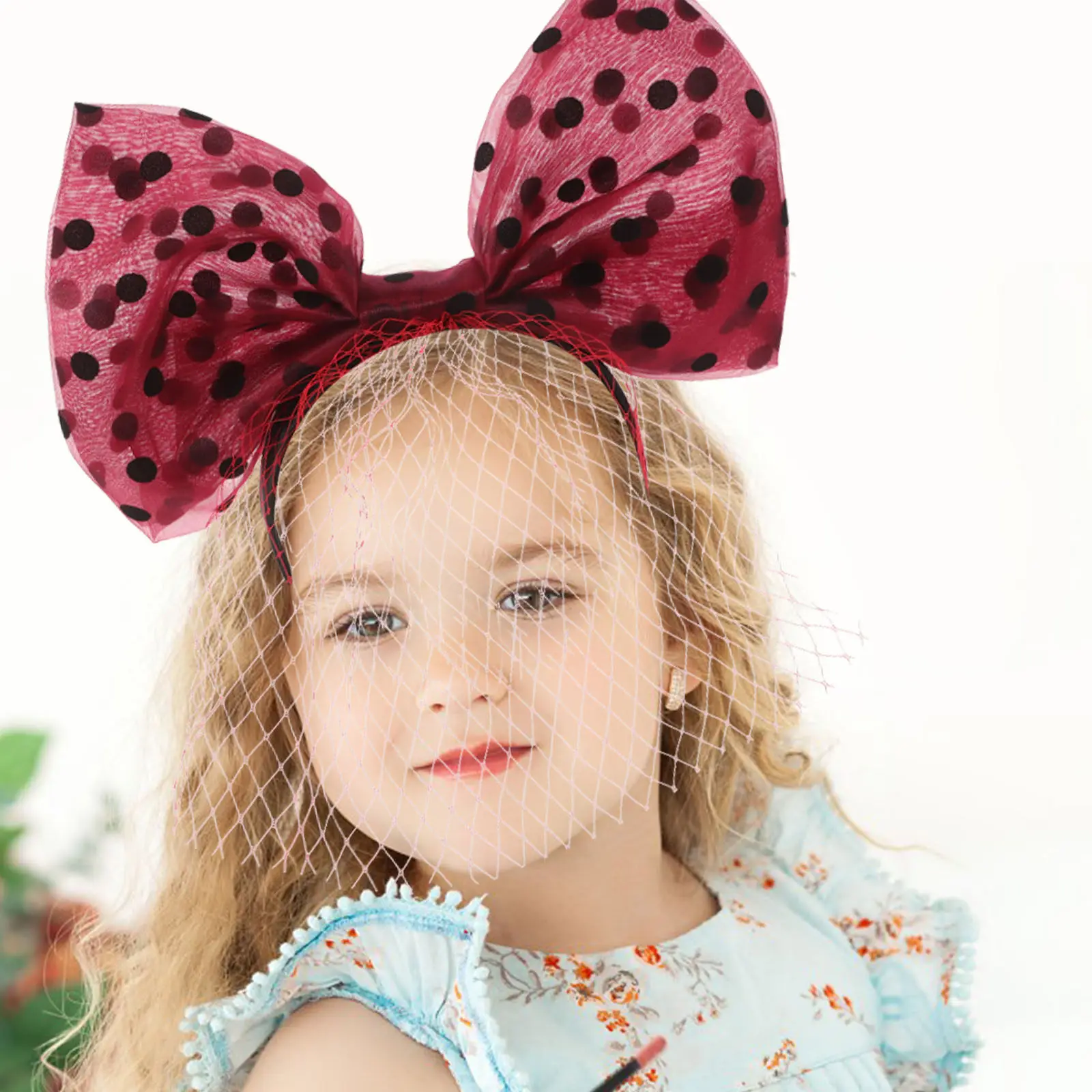 

Elegant Tulle Bow Headband for Women High Crown Design Dot Pattern Party and Daily Use Bowknot Hair Accessory Bow for Hair Women