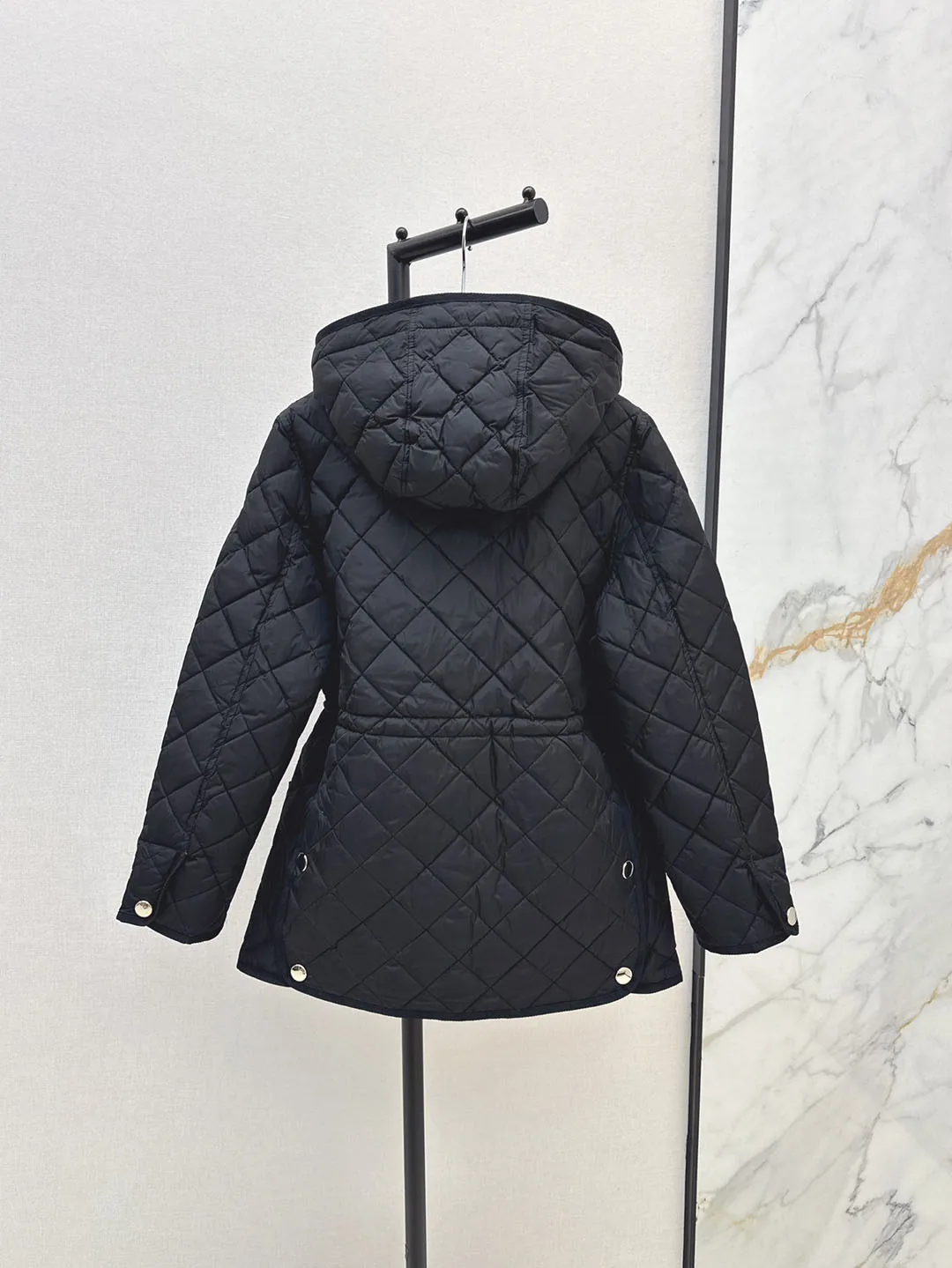 2024 Autumn/Winter New Product Fashionable and Versatile Casual Checkered Texture Hooded Waist Cotton Jacket