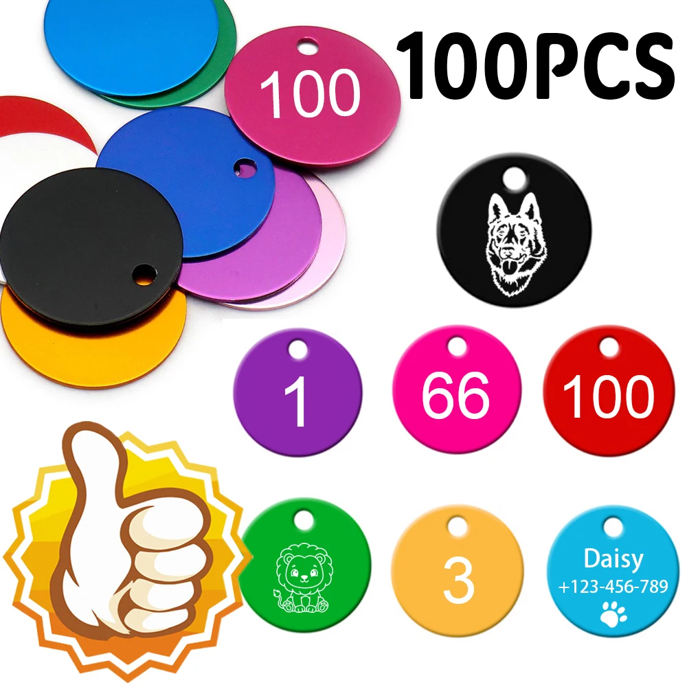 Étiquette vierge pour chien, 100 pièces, pendentif d'identification en métal pour chat, collier à la mode et personnalisé, accessoire de charme, porte-clés suspendu
