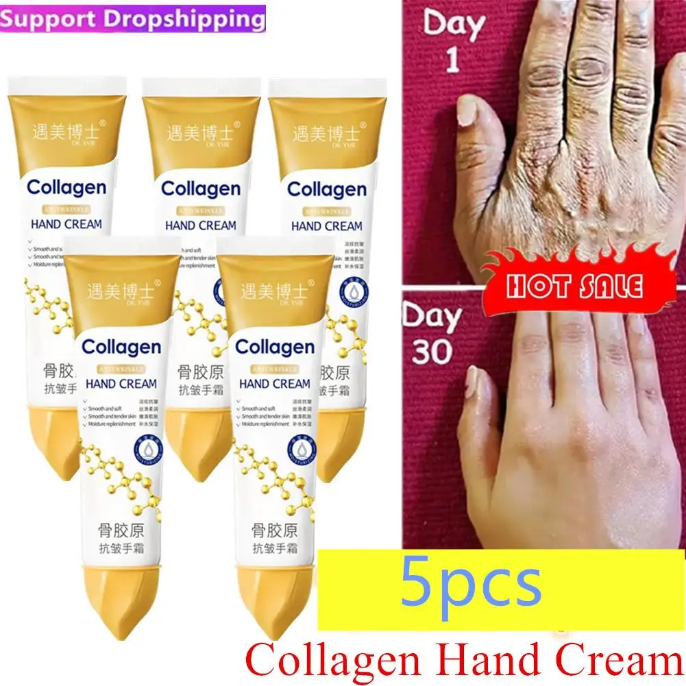 5pcs Collagen Anti-wrinkle Removal Hand Cream Moisturizing Nourish Whitening Exfoliating Calluses Gel Anti-Aging Crack Repair 30