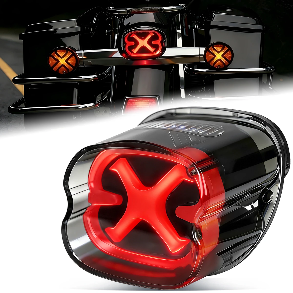 X-Style Smoked LED Tail Light with Rear Turn Signal, Waterproof Plug-and-Play Compatible with Dyna Road King Electra Glide