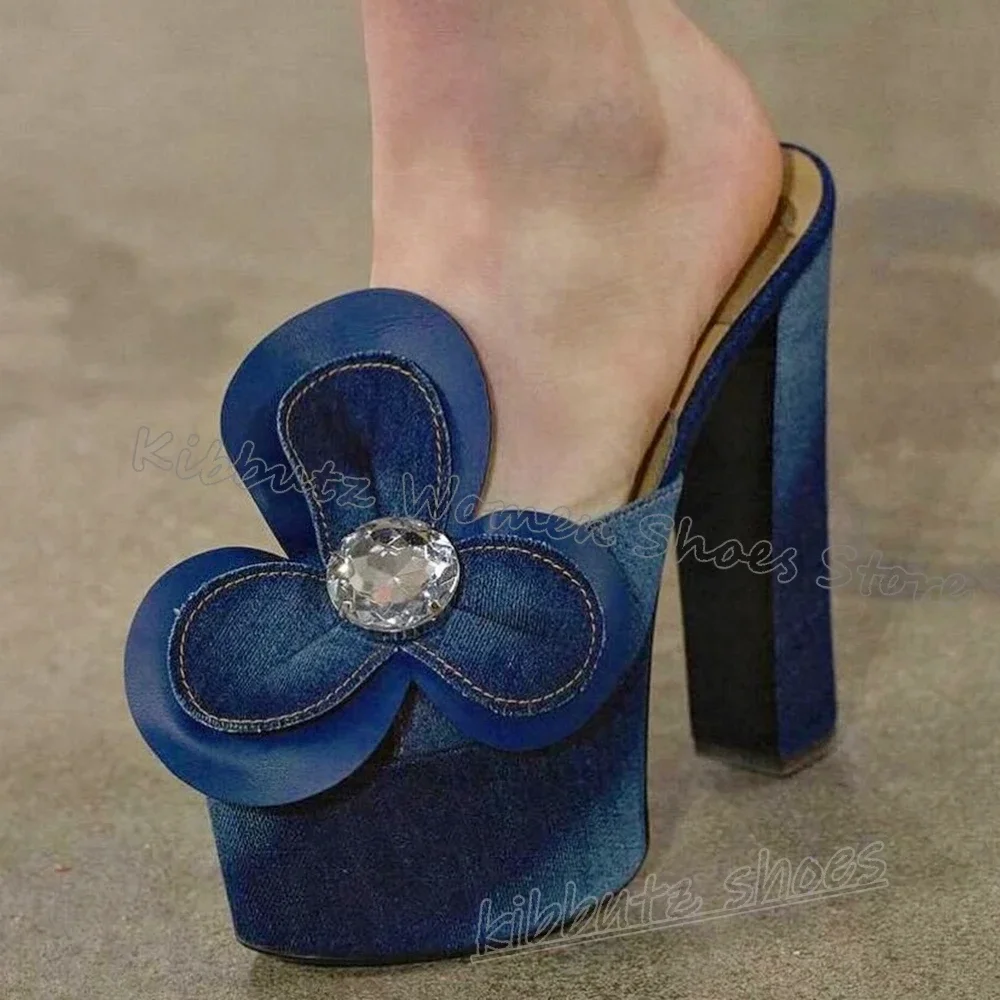 Flowers Slipper Sandals Platform Round Toe Chunky Heels Solid Color Slip-On Fashion Novelty Sexy Elegant Concise Women Shoes New