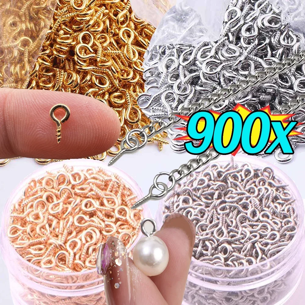 

300-900pcs Mini Screw Eye Pins Metal Eyepins Hooks Eyelets Screw Threaded Pendant Clasps Jewelry Findings for Making DIY 8/10mm