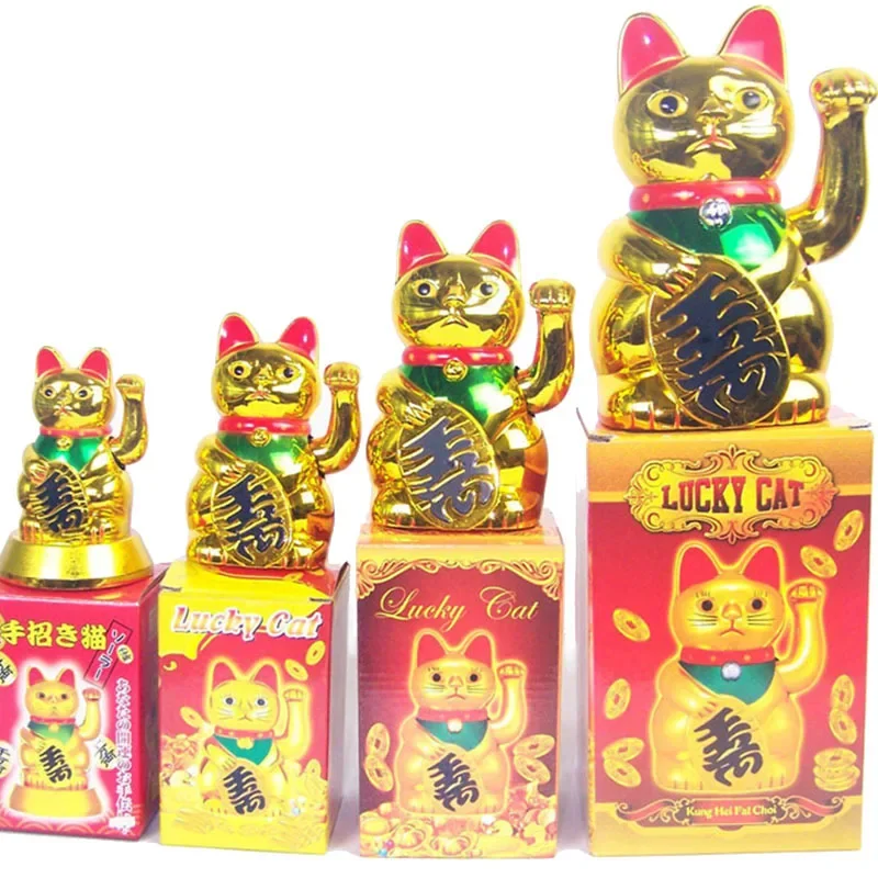 Gato de la suerte chino que agita la riqueza, gato de mano dorado Maneki Neko, lindo gato eléctrico de la suerte, arte artesanal, tienda de casa,