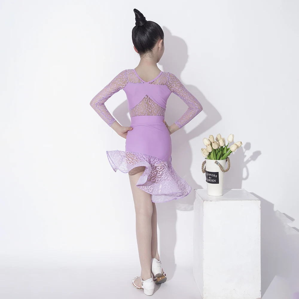 الأرجواني شبكة اللاتينية فستان رقص الفتيات الأداء المهني ملابس الاطفال تشا تشا رومبا السامبا الرقص المنافسة فستان DNV23726