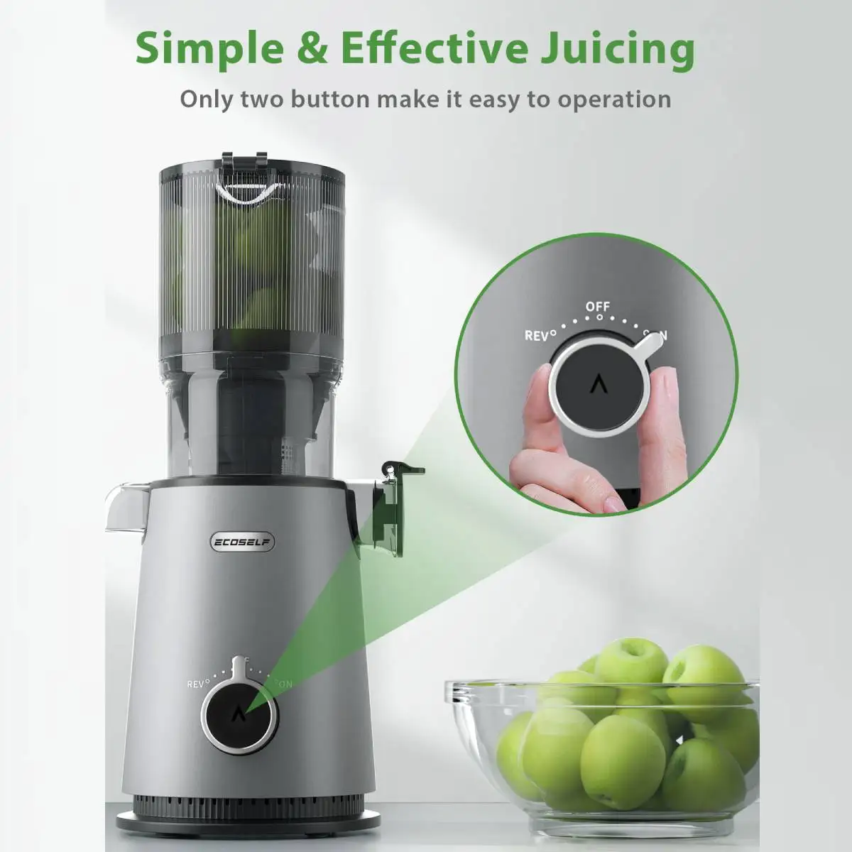 Wyciskarka wolnoobrotowa, wyciskarka do owoców i warzyw z szerokim otworem 13,5 cm, samozasysająca, o wysokiej wydajności wyciskania soku