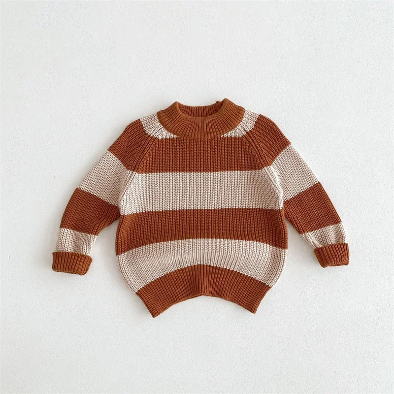 Boys Woolen Sweater Crochet Cotton Windbreak 2024 Brown Plus Thicken Autumn Winter Pullover Warm Children's Clothing