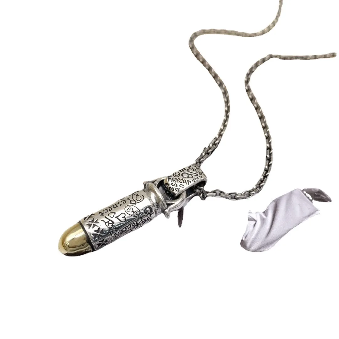 Niche style design s925 sterling silver graffiti bullet pendant stylish men's necklace fashionable brandretrocasual