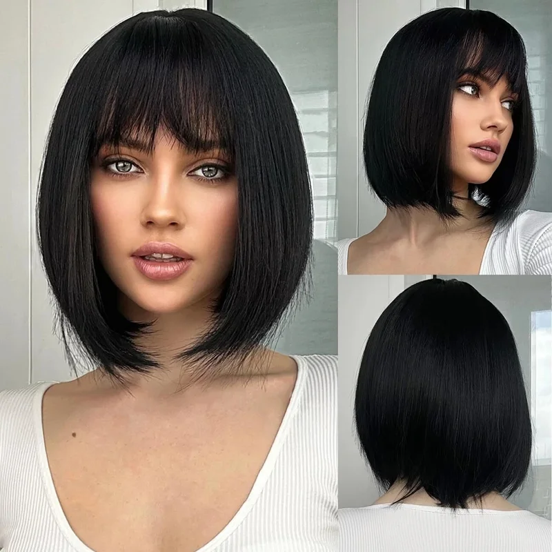 Real Hair New Fashion Gorgeous Long Natural Black Straight Wigs 12In
