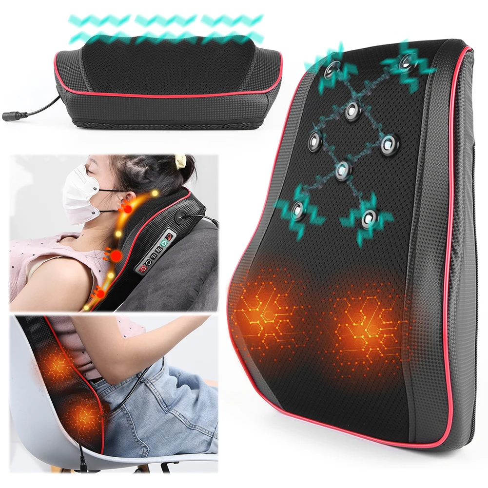 Electric Neck Massager with Heat Back Neck Massager 3 Gear Lumbar Support Pillow Lumbar Massage Cushion for Shoulder Back Waist