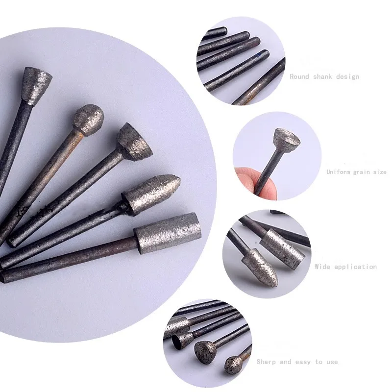 3mm Schaft Diamant Bohrer Schleifen Bohrer Kopf Gravur Zubehör Set für Stein Carving Bohrer Grat Lapidar Werkzeug Stein – Detail 2