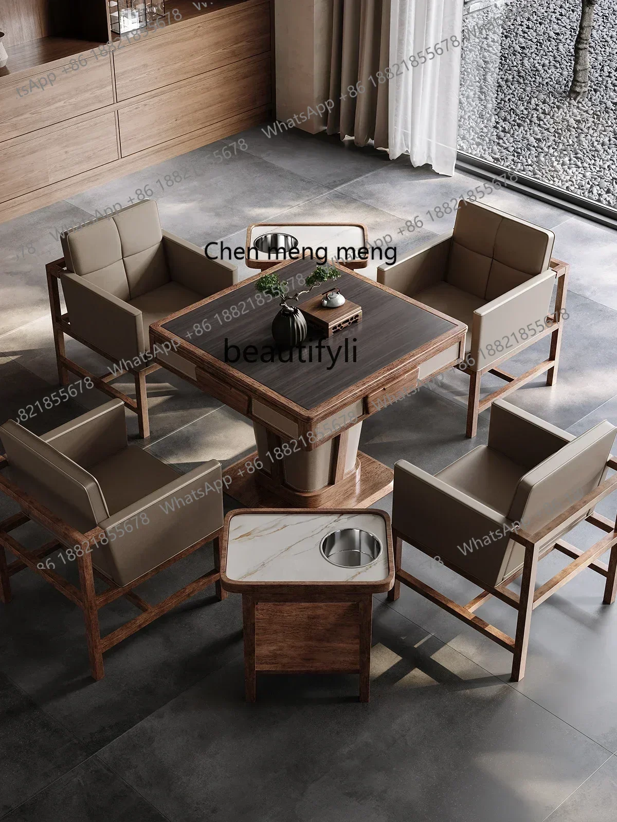 

SS 7304new style Solid wood mahjong table rubber wood dining table dual-purpose automatic household high-end mahjong machine