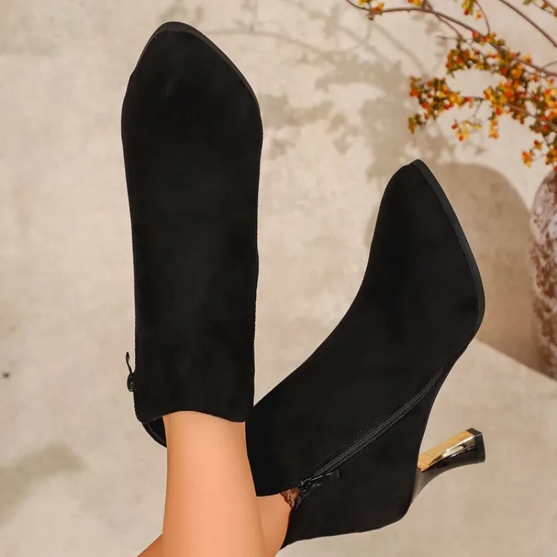 

Женские ботильоны с острым носком, замшевые осенне-зимние дизайнерские роскошные женские короткие туфли из искусственной кожи, высокое качество по акции, готические ботильоны