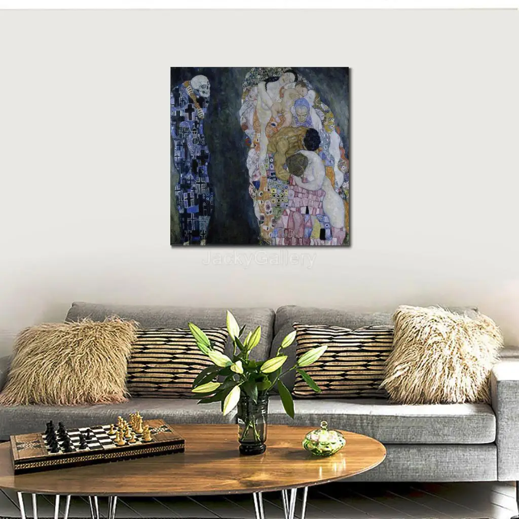 

Extra Large Oil on Canvas Gustav Klimt Death Life Handmade Picture Landscape for Restaurant Kitchen Wall Decor
