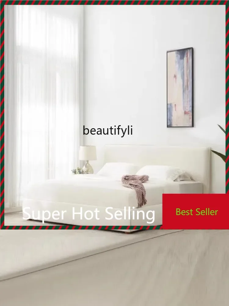 

A71 A44 French Cream Style Master Bedroom Bed Nordic Lambswool Soft Bag Backrest Fabric Bed Simple Small Apartment Double Marria