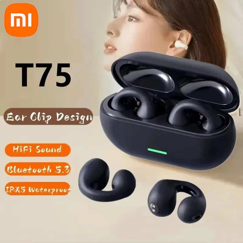 Xiaomi Bluetooth 5.3 Wireless Bone Conduction Headphones T75 Clip Ear Music Noise Canceling Headset HD Sports Gaming Earphone