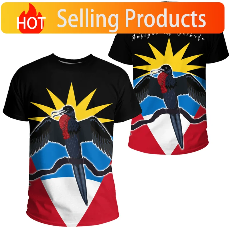 Antigua And Barbuda  Flag T-Shirt Men 3D Printed Coat Of Arms T Shirt Tops Summer Short Sleeves Casual Loose Sports Tee Shirts