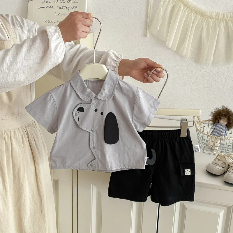 

Baby boy summer short-sleeve outfit, unisex baby summer two-piece set, super cute cartoon puppy outdoor crawling suit