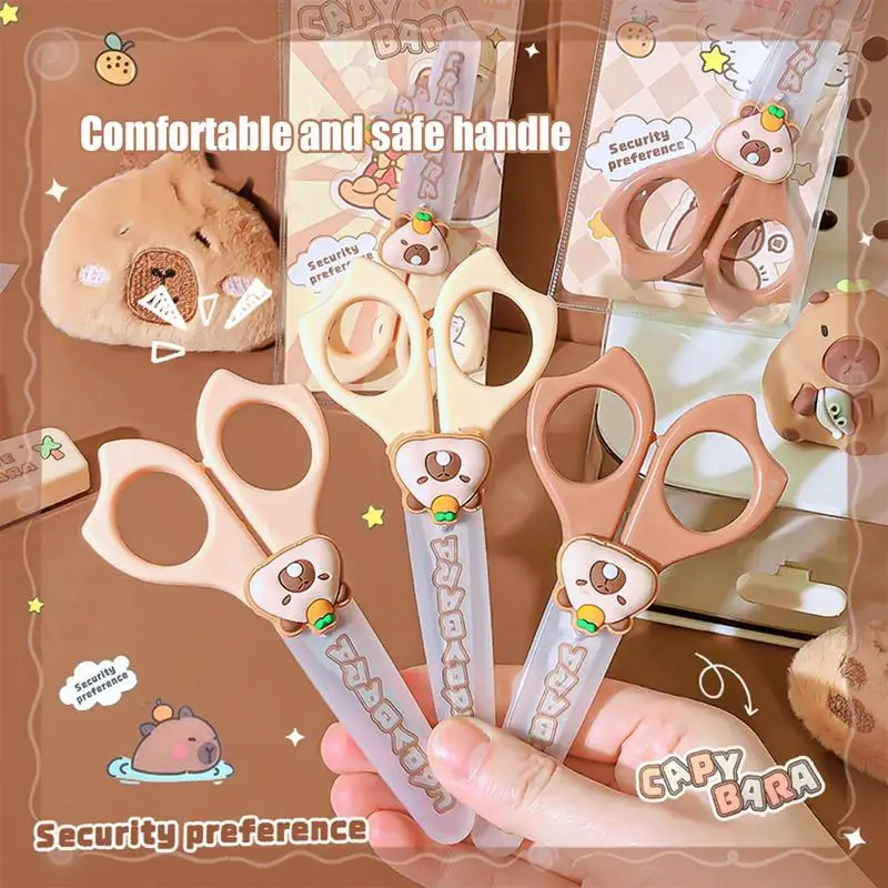 Kid Scissors Cartoon Capybara Safety Scissors With Round Tip Multifunctional Students Stationery Small Cutting Scrapbooking