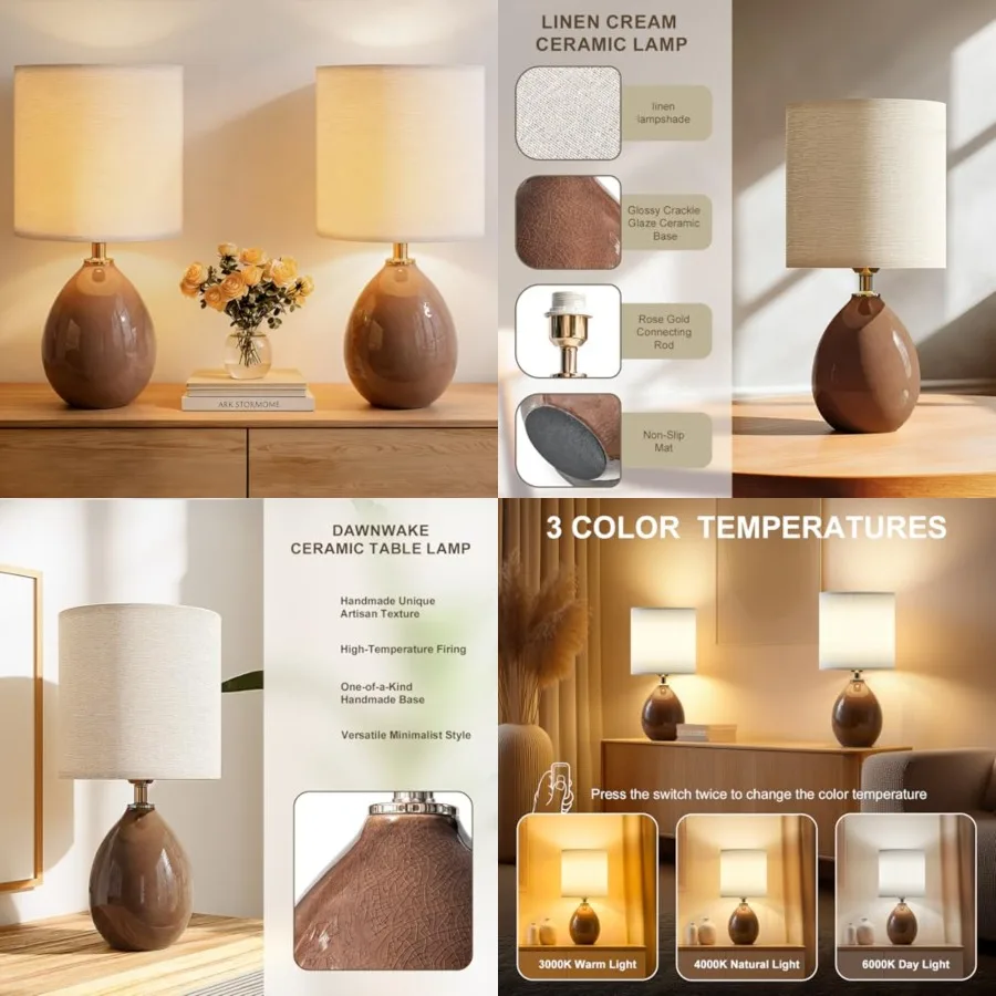 

18.5" Table Lamp Set of 2 for Living Room Bedroom, Bedside Lamps for Night Stands, Desk Nightstand Lamp Dimmable, Modern Linen