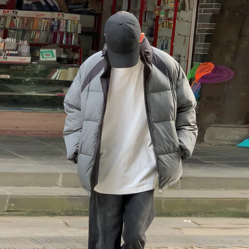 

Мужская уличная теплая короткая куртка на хлопковой подкладке с воротником-стойкой, цветная лоскутная теплая ветрозащитная куртка, пара курток на хлопковой подкладке