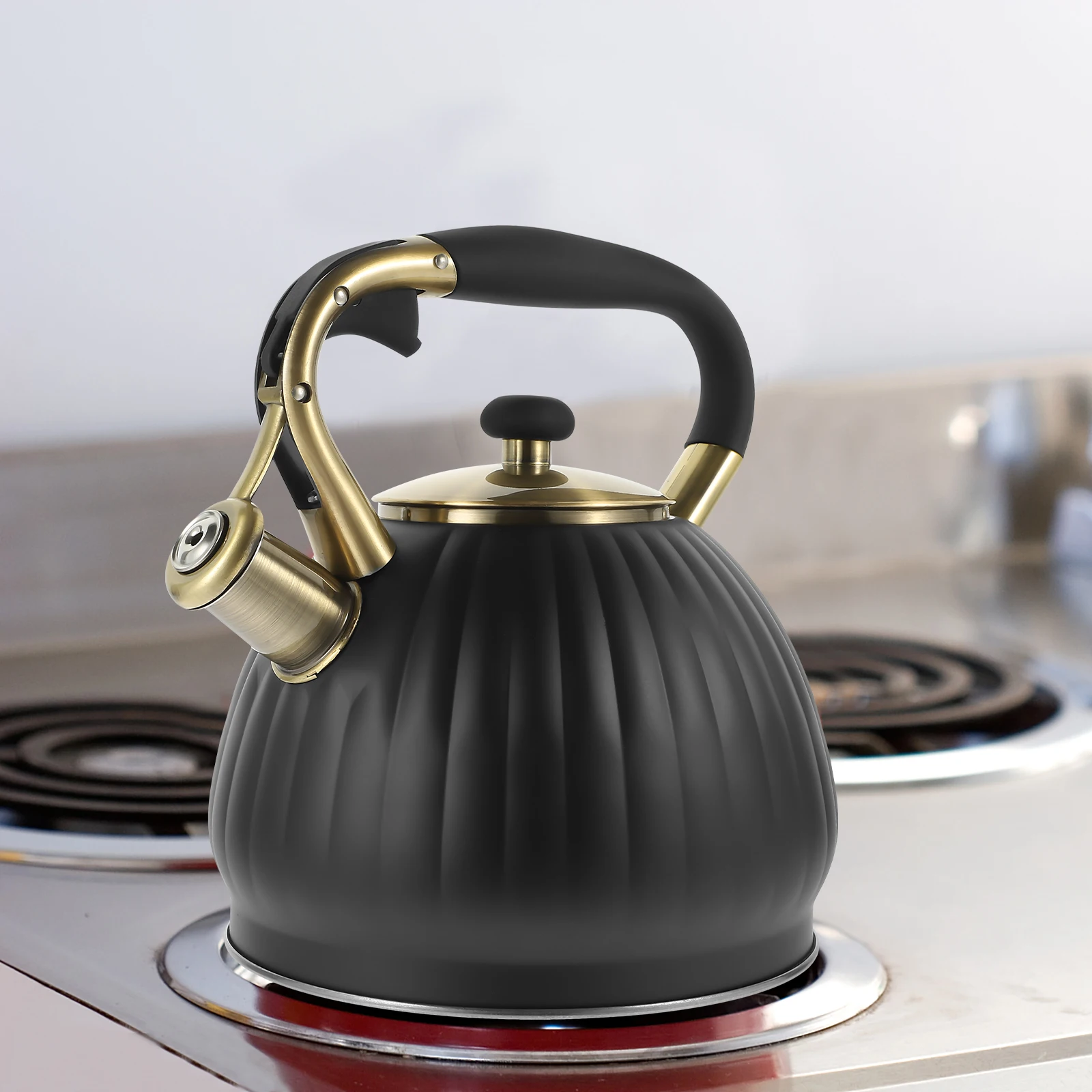 

1 шт., чайник со свистком и тыквой в полоску, нагревательный чайник из нержавеющей стали, быстрая кипящаяся бытовая плита, совместимая