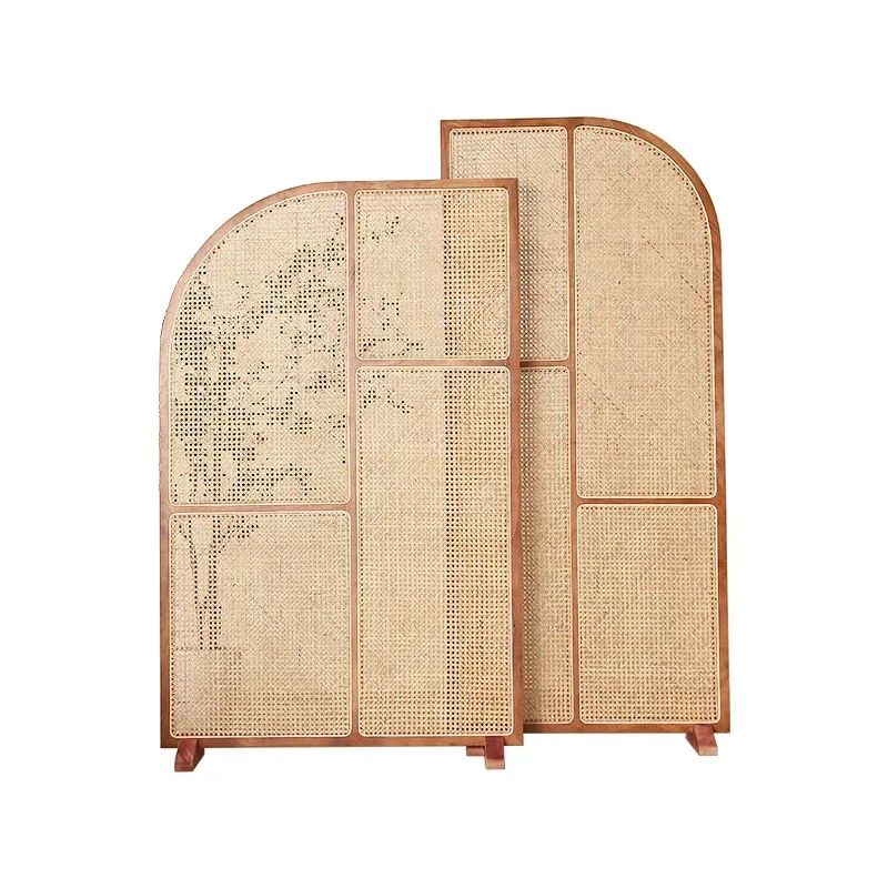 Pantalla tejida de mimbre de madera maciza de estilo japonés, combinación móvil, nueva pantalla de asiento Zen de estilo chino, sala de estar económica