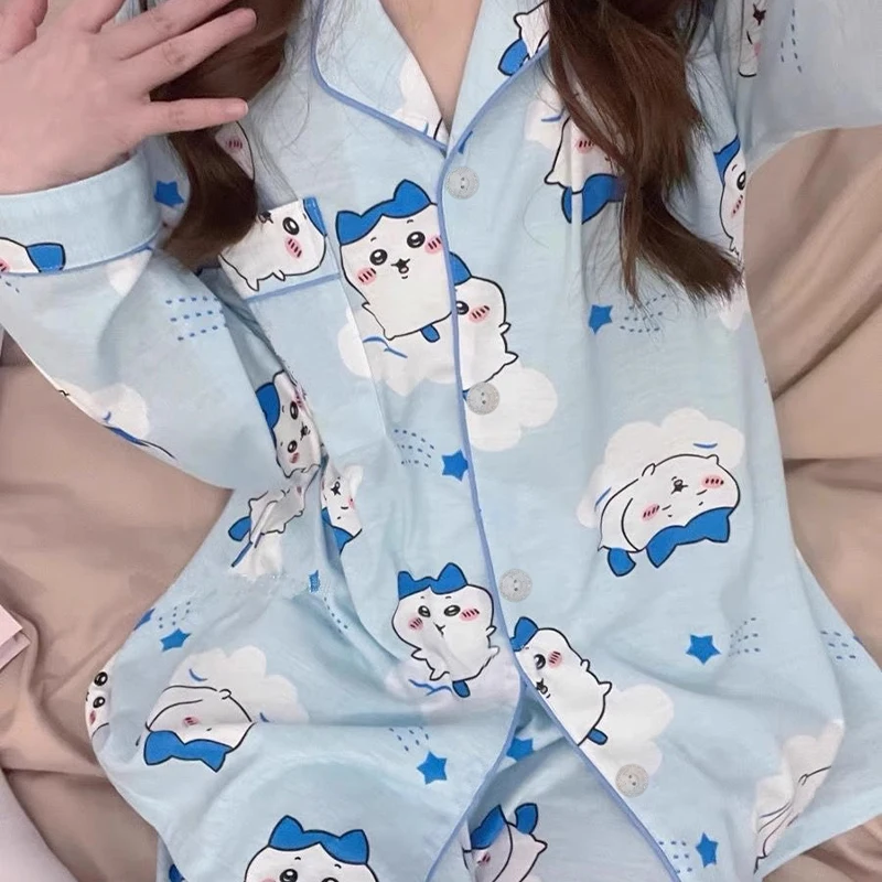 Pajamas Set Long Sleeve Sleepwear Women Button Down Nightwear Pj Sets cartoon Print with Trouser Loungewear Female Pyjamas Suits