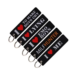 Funny Key Tag Keychains Embroidered Keychain for Car Motorcycles Keys Keyring Holder Fashion Jewelry Accessories 1pcs