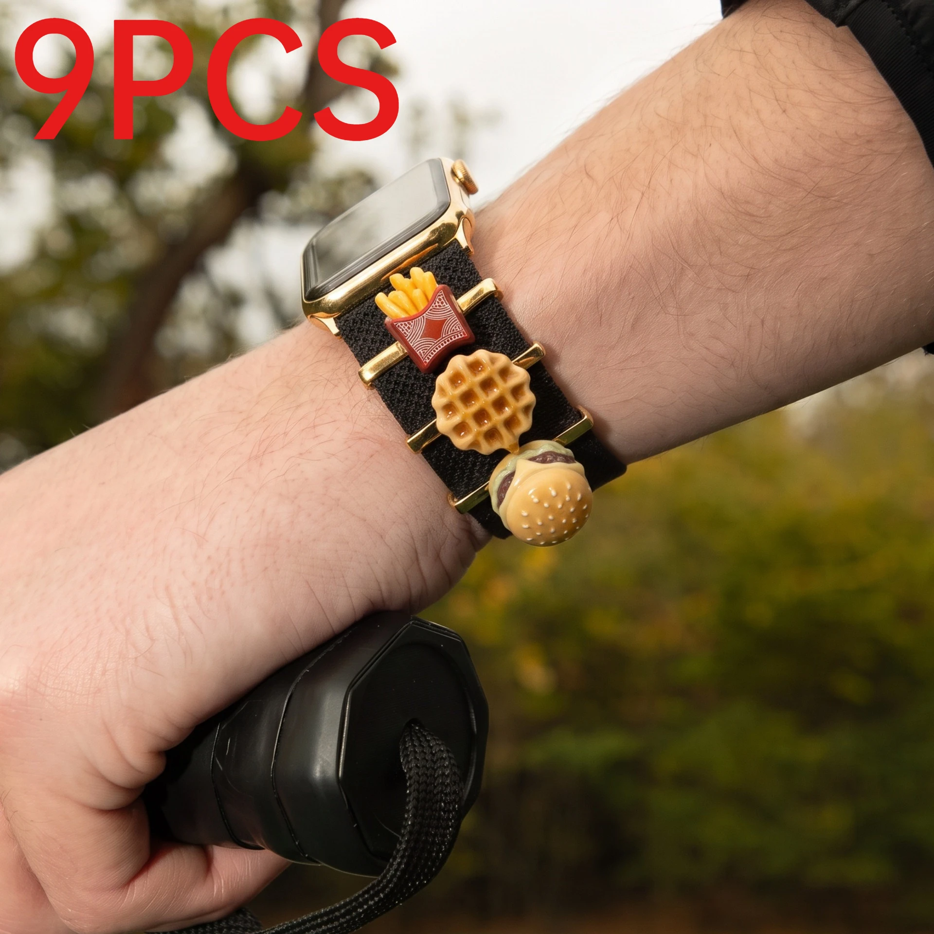 9Pcs Copper Food Watch Band Charms Hamburger Fries Dessert Pendants For DIY Watch Strap Bracelet Making