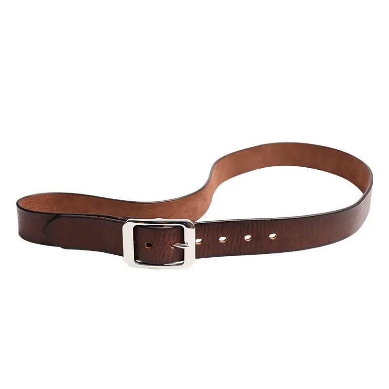 3.8CM Thickened Pure Steel Hand Polished Man Vintage Genuine Leather Belt, Men's Versatile Jeans Casual Pure Cowhide Belts