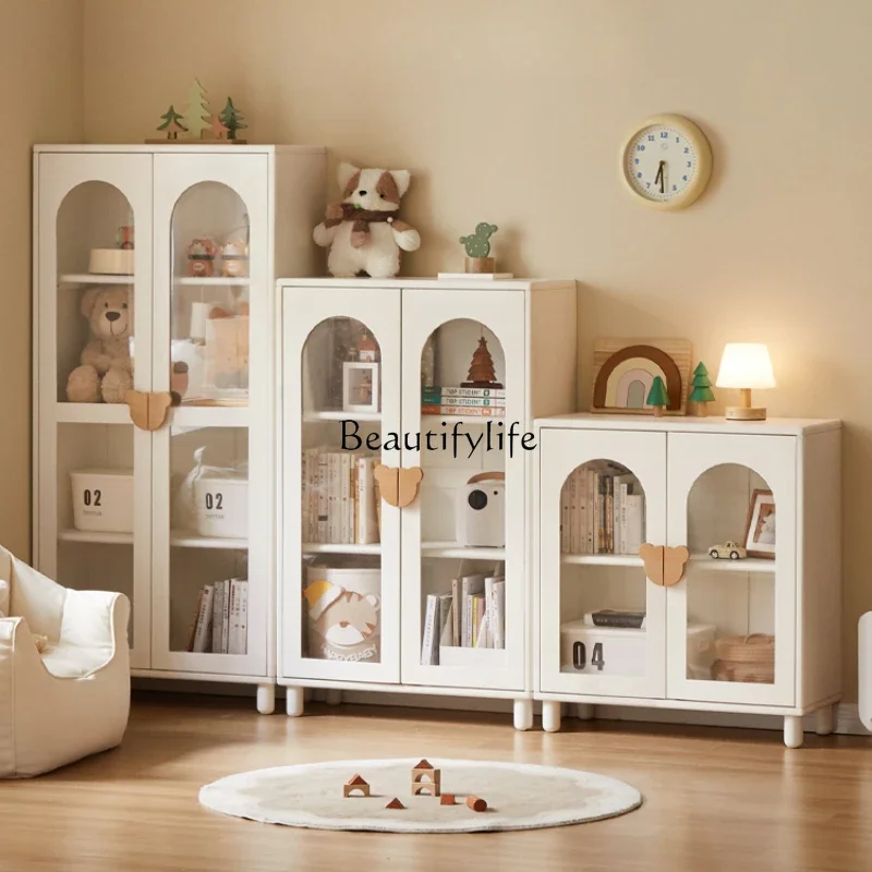 yj 5 Solid Wood Bookcase Simple Cream Style Floor White Storage Display Storage Cabinet