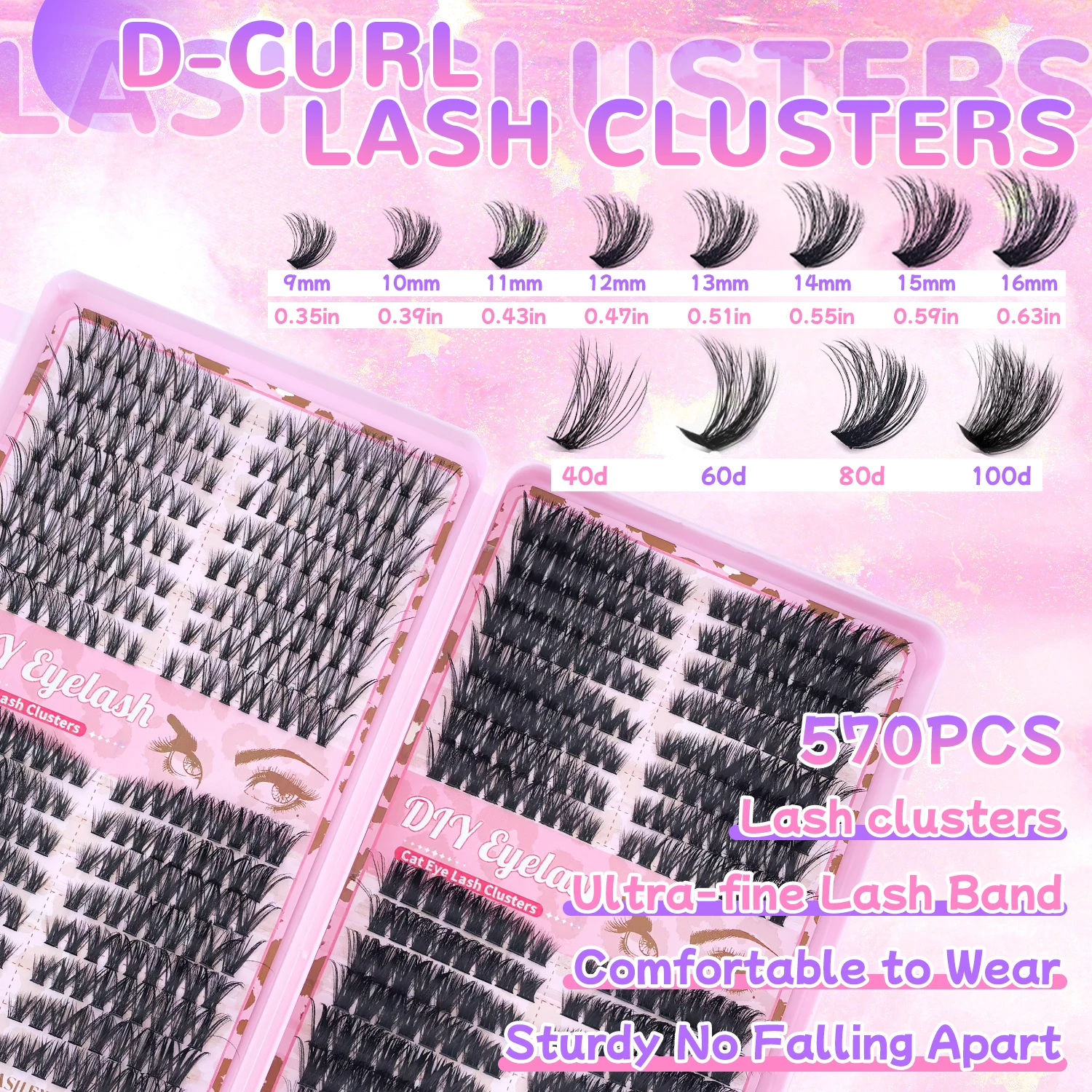 [Cílios grossos] Kit de extensão de cílios modificados mistos de cluster 560/576 com alinhamento de cabeça e cauda, vários estilos para escolher