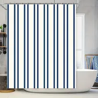 Classic Blue White Striped Shower Curtain Waterproof Bath Mat Decorative Liner Rectangular Size Customizable for Bathroom Access