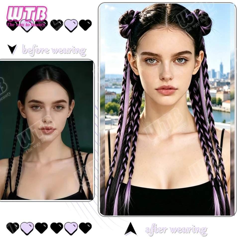 2PCS Synthetic Braided Wigs Elastic Band Style Highlighted Color Braided Wigs Suitable for Women to Wear Daily and on Holidays