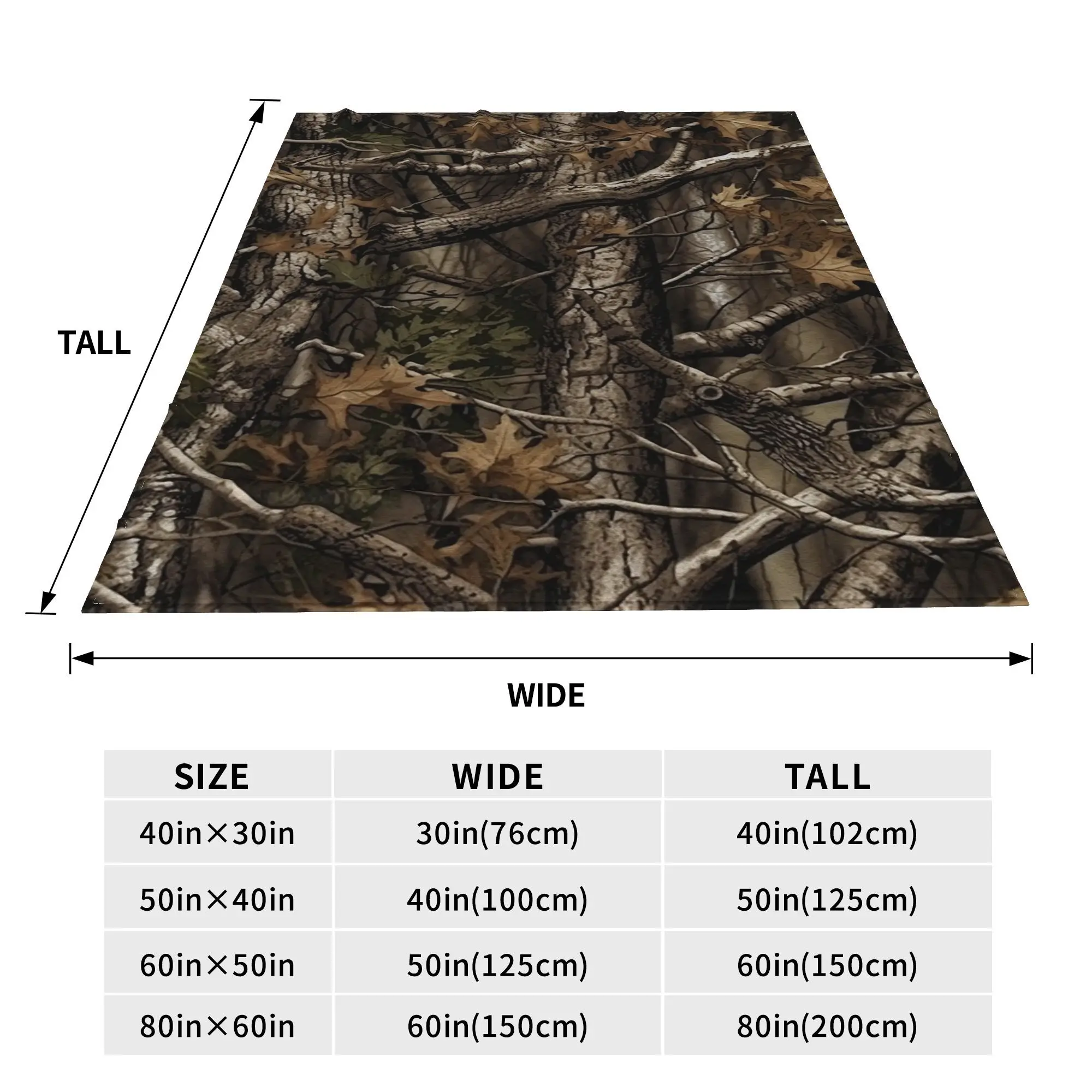 Flannel Throw Blanket Real Tree Forest Camo Camouflage Pattern Warm Plush Blankets Soft Bedspread for Bed Living Room Travel