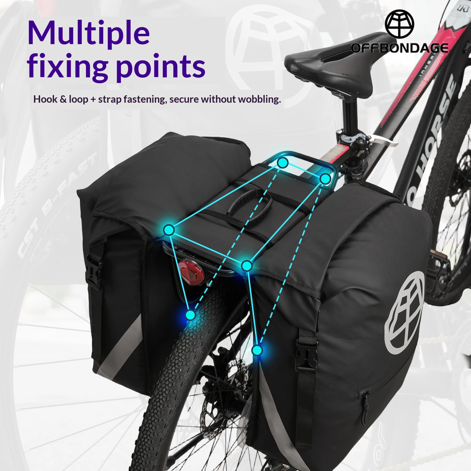 OFFBONDAGE 33L Bicycle Rear Seat Bag MTB Road Bike Rack Trunk Double Pannier Bag Cycling Double Side Luggage Carrier Bag