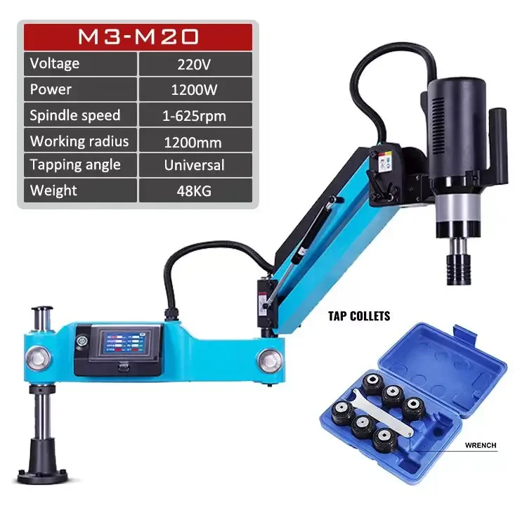 Stock M3 to M16 Tap Collets Electric Threading Tapper Vertical Flexible Arm Automatic servo electric Tapping Machine