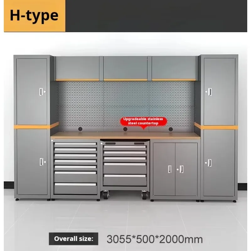 Heavy-Duty Modular Workbench Tool Cabinet Cold Rolled Steel Garage Workstation 6-8 Drawers Customizable Support
