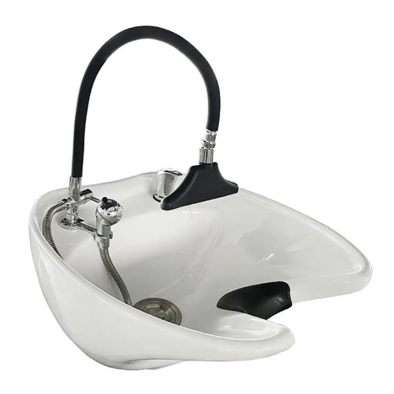 

Керамическая раковина для мытья головы с функцией циркуляции воды, распылителем для салона, шампунем и водопадным душем