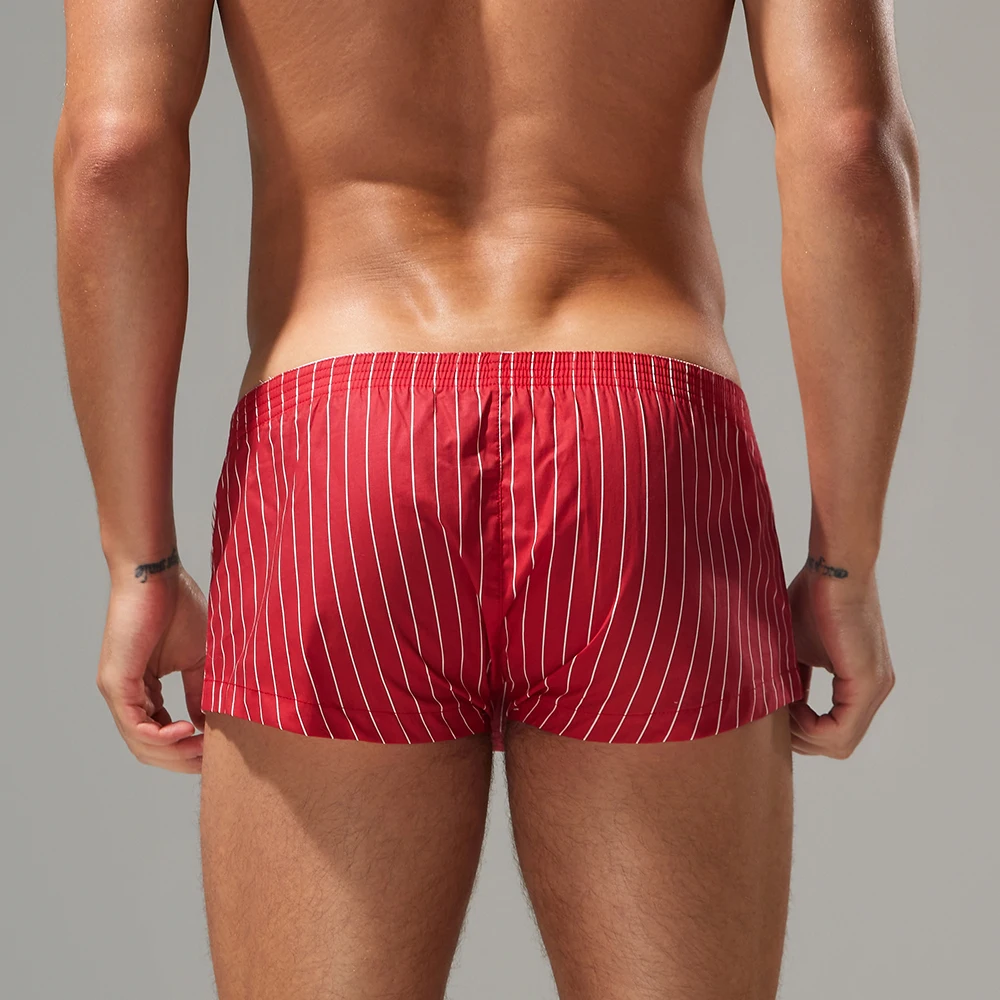 Męskie szorty domowe Seobean z czystej bawełny, w bloki kolorów i paski, wygodne, oddychające, codzienne spodnie dla mężczyzn.