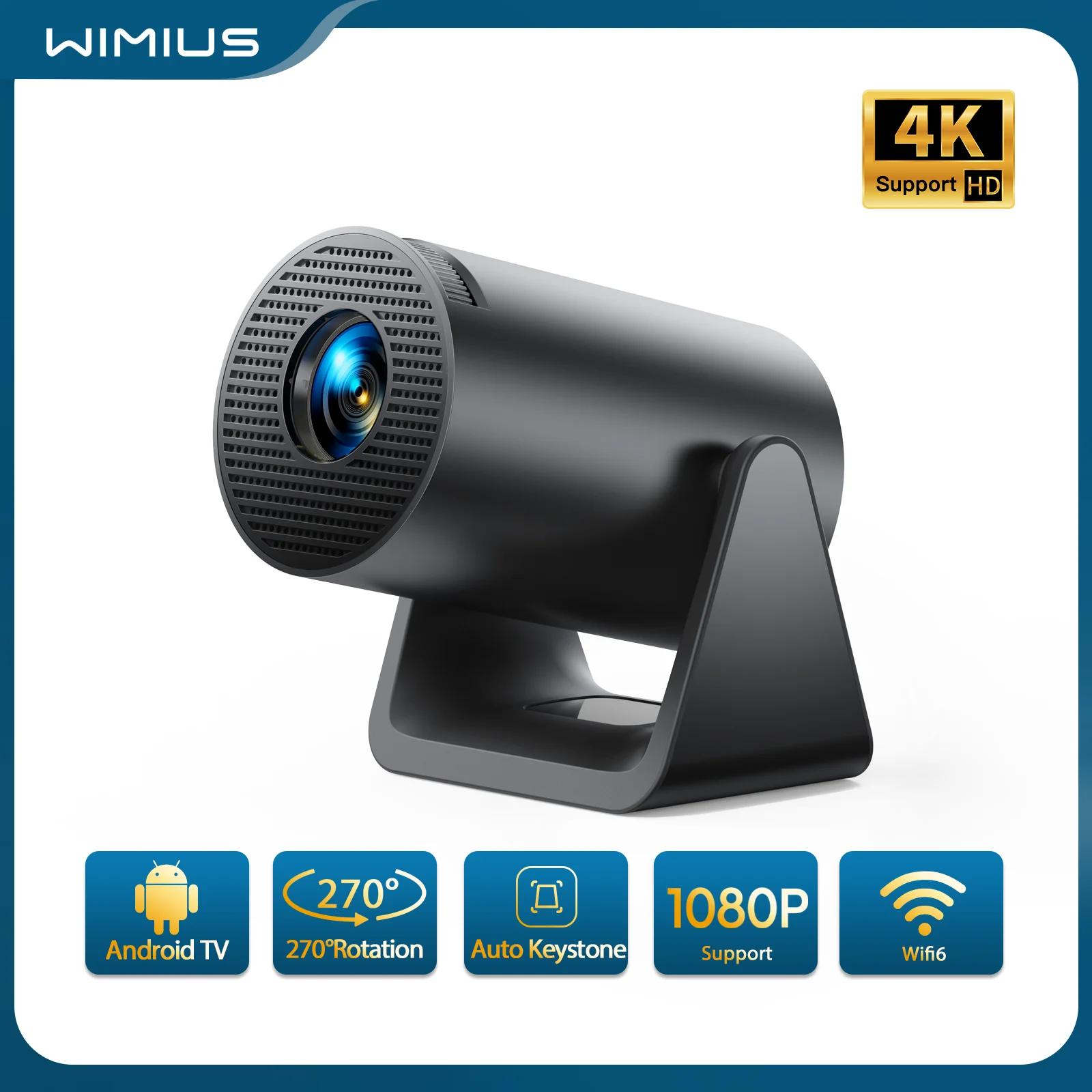 Wimius L1 Mini projector Android 11 4K Projector 300 ANSI Native 720P WiFi BT5.0 Auto Keystone Portable 270° Rotable Projector