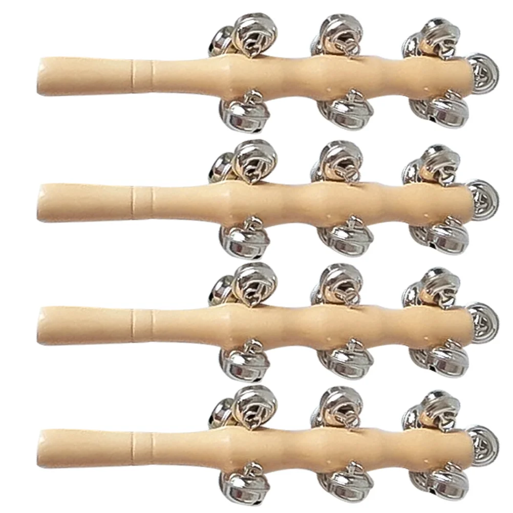 4Pcs Wood Rattle Baby Hand Jingle Bells Small Size Smooth Surface Stimulate Music Interest Wood Rattle Toys Hand Jingle Bell